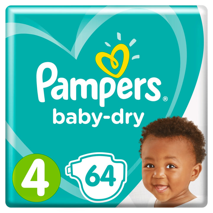 Pampers Baby-Dry, Taille 4 Maxi, 10-17 kg, 64 Couches Jetables