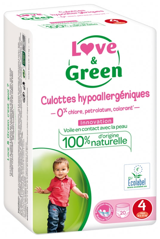 Eco Nappies Love&amp;Green Pantalon Hypoallergénique, Taille T4 Maxi, 8-15 kg, 20 Pantalons